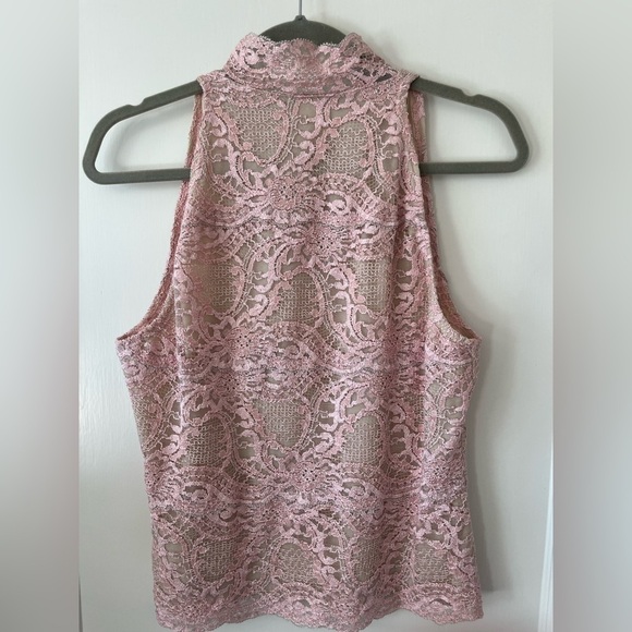 VTG Pink nude Lace vneck Sleeveless Top womens L coquette girl, y2k, 90s, GIRLY - Picture 3 of 7